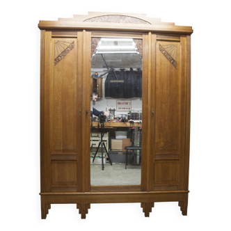 Art Deco carved oak wardrobe - Flemish workshop circa 1930