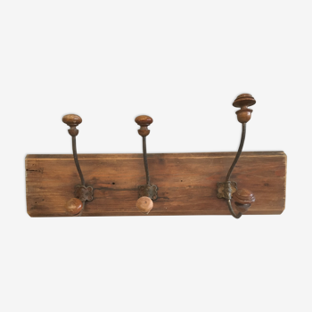 Coat rack 3 cast iron and wood on board