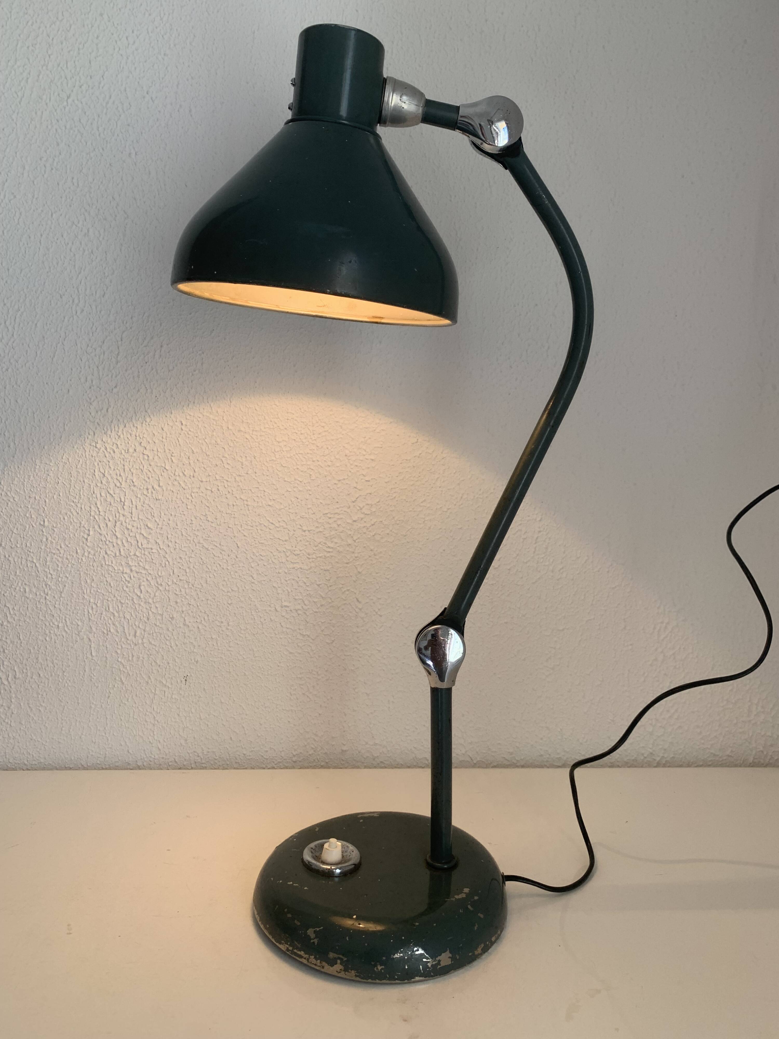Lampe vintage 1950 Jumo GS1 vert viride de bureau - 55 cm