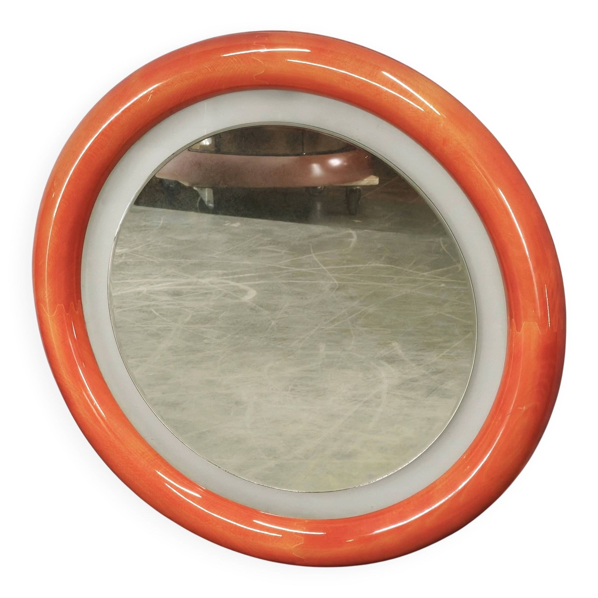 Italian Space Age Illuminated Round Wall Mirror, 1970s