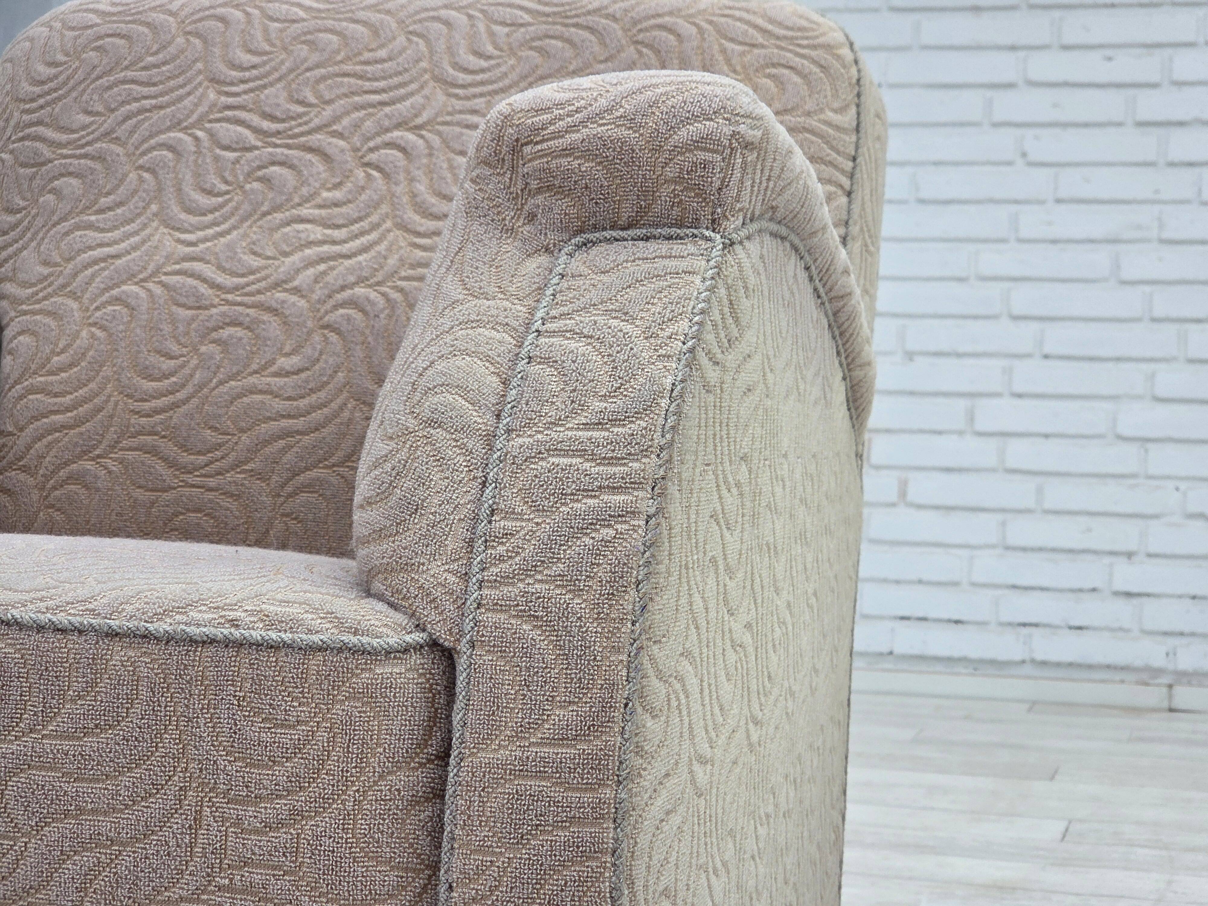 1950s, Danish artdeco armchair, furniture wool, oak wood legs.