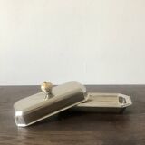 Silver-plated butter dish with golden hazelnut