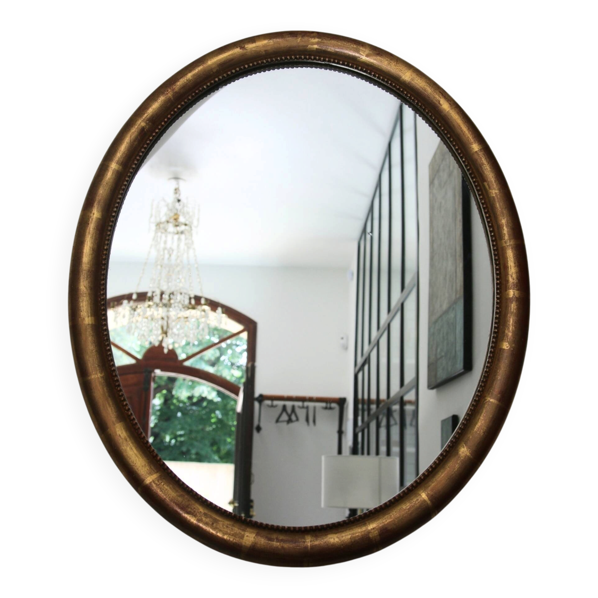 Oval mirror with gilded wood, Napoleon III medallion.