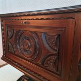 Mini-bar ancien sculpté bois  massif de chêne renaissance