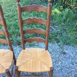 Vintage mulched chairs with high oak backrests with turned legs