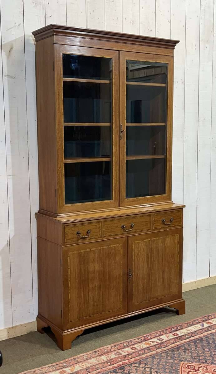 English two-piece mahogany bookcase from the 1950s