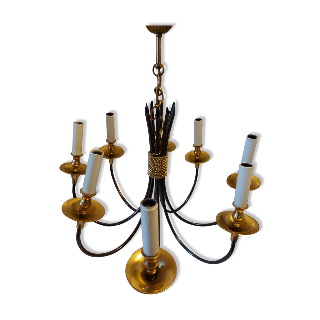Lustre design 8 feux métal en laiton doré | Selency