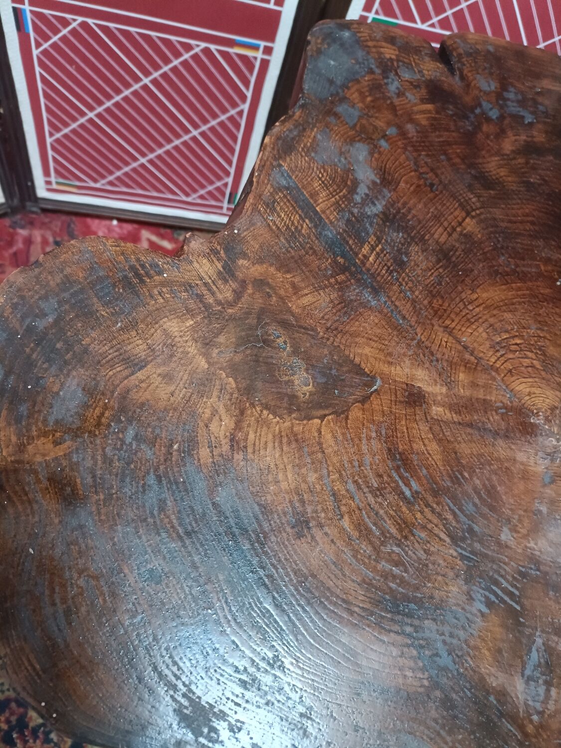 Vintage coffee table, tree-sliced pedestal table