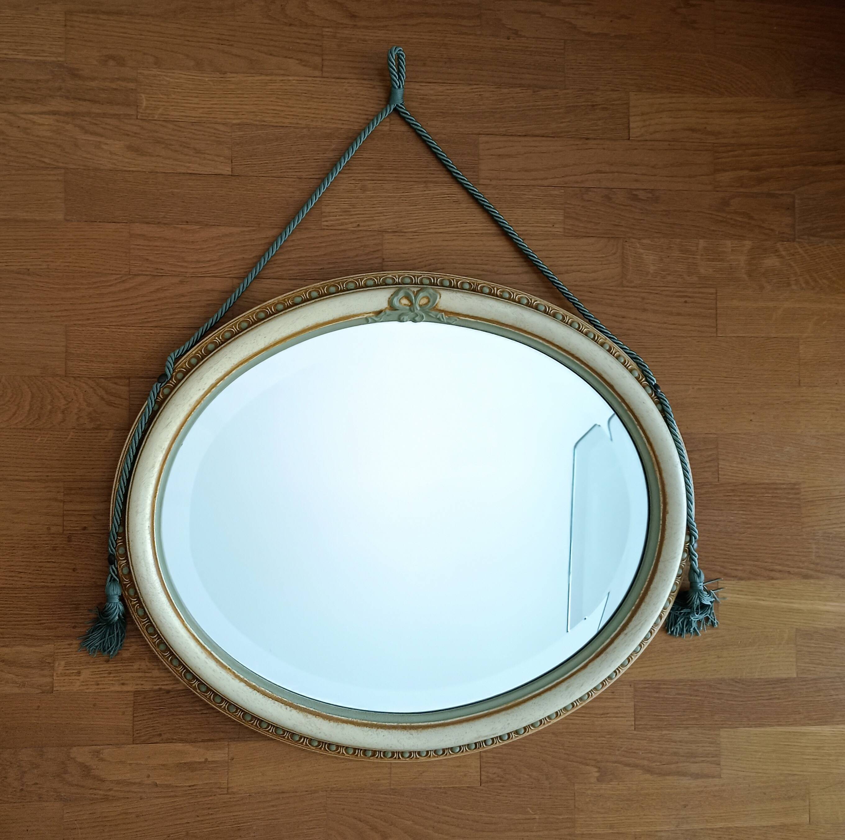 Art Deco period 1920s beveled oval mirror painted wood 58x48 cm