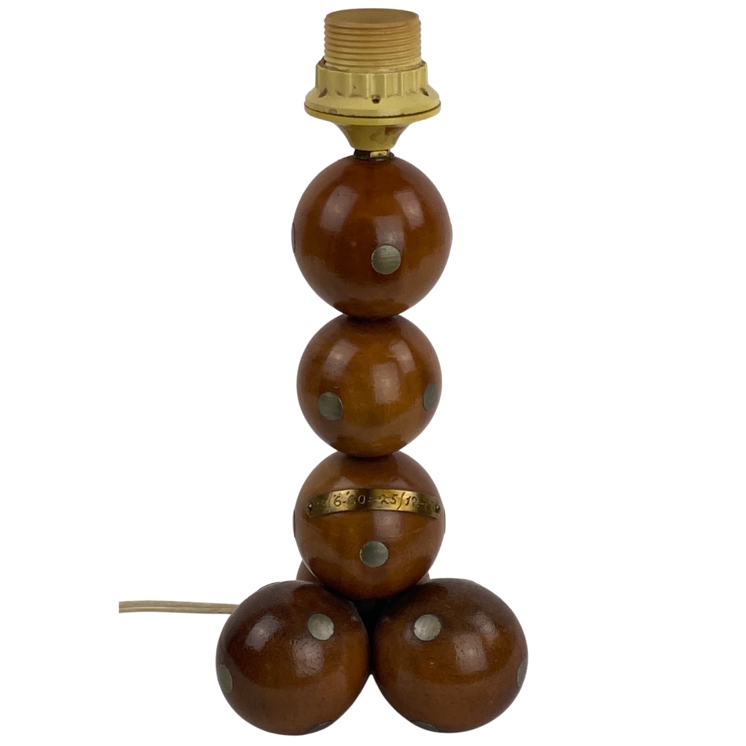 Dutch unique handcrafted wooden sphere ball table lamp, 1970s