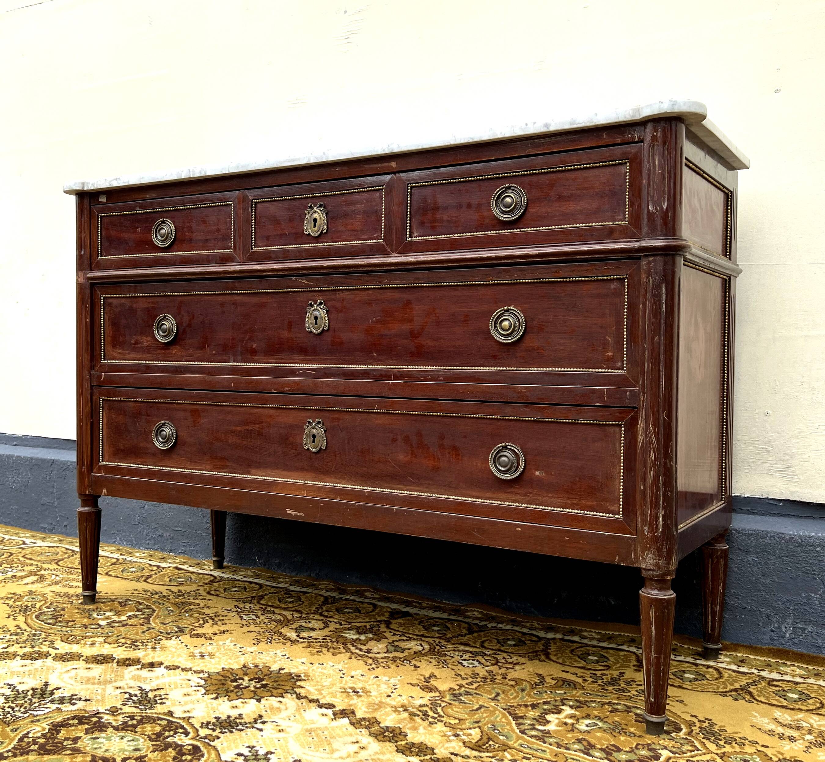 Antique Louis XVI style chest of drawers in Parisian style mahogany