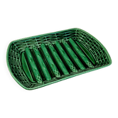 Vintage green asparagus dish with relief decoration.
