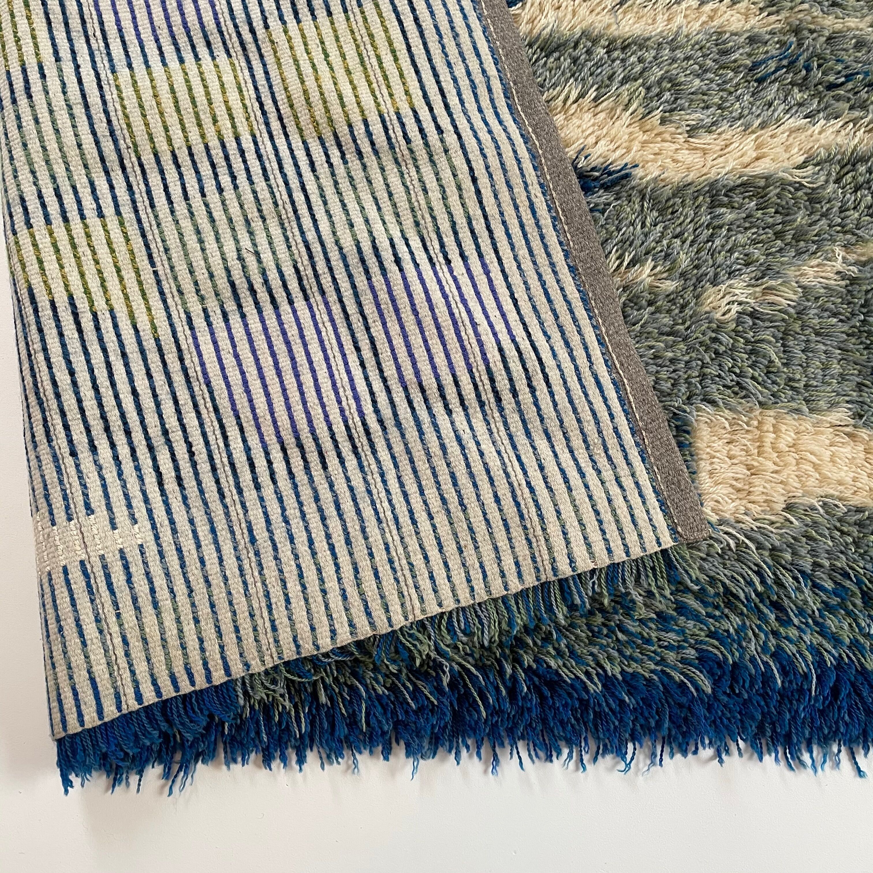 Abstract Scandinavian Multicolor High Pile Rya Rug Carpet, Sweden, 1960s