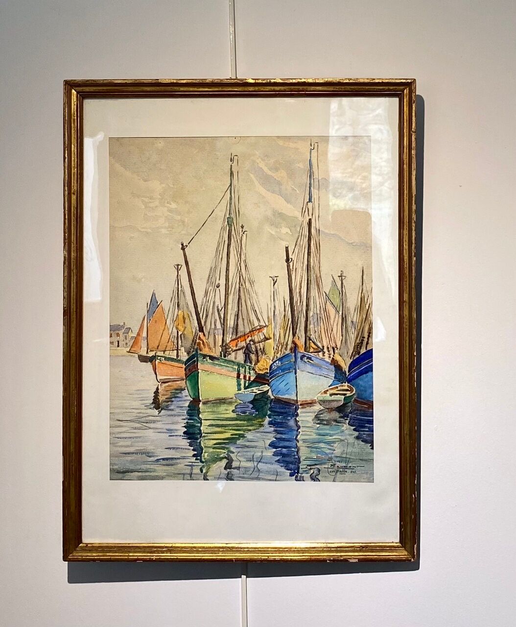 Old painting, Marine, signed and dated 1933