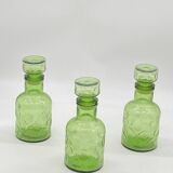 Trio of vintage bottles / carafe / jars, green glass, Nescafé