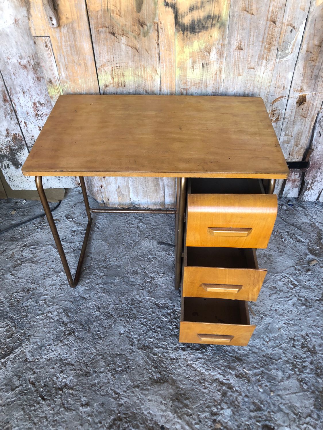 Office style stella metal & wood 3 drawers 70s vintage #a144