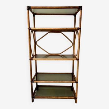 Rattan bookcase shelf - and glass - vintage