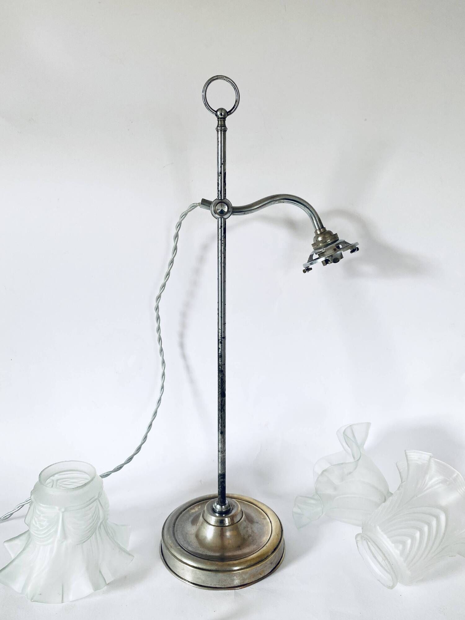 Lampe 1900, câble tissu tressé, tulipe verre au choix