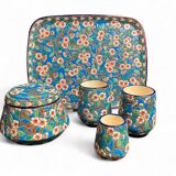 Longwy, cherry blossom glazed earthenware smoking set, early 20th century