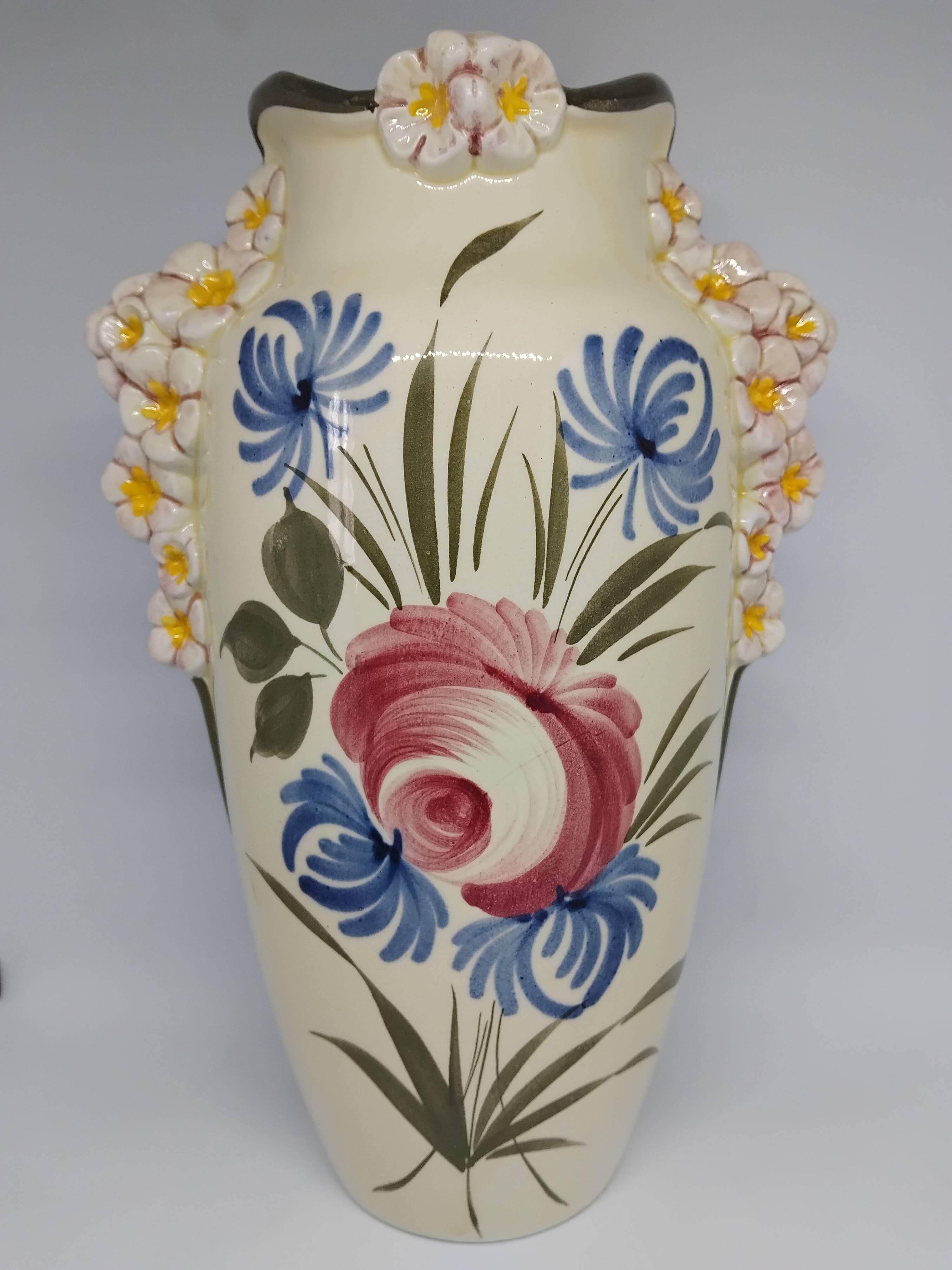 Large earthenware vase. Polychrome ceramic. Breton type.