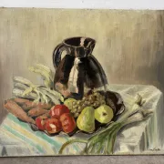 Still life with carrots, oil on canvas signed