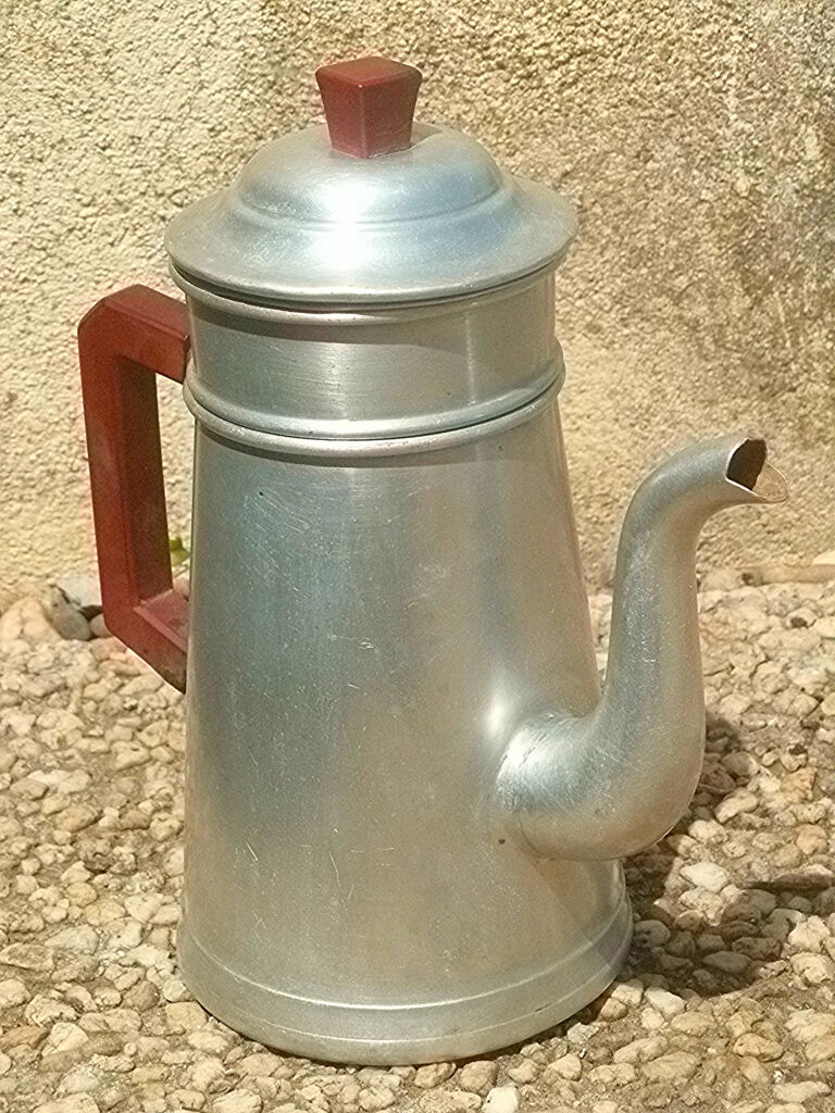 Old aluminum coffee maker, vintage