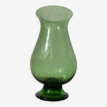 Vase en verre bullé soufflé Biot vert 1960 1970