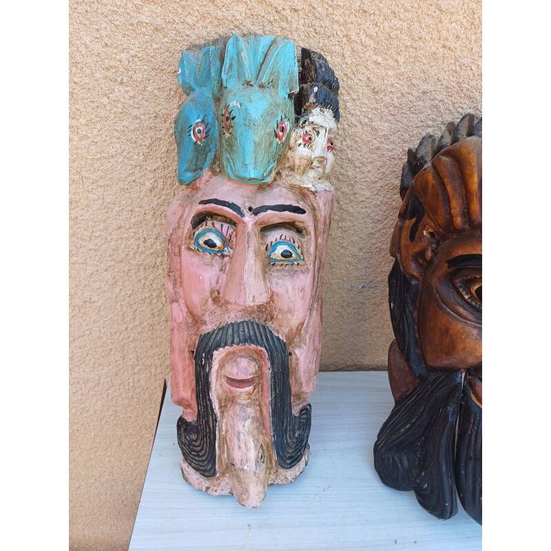 3 ethnic tribal wooden masks 19th century