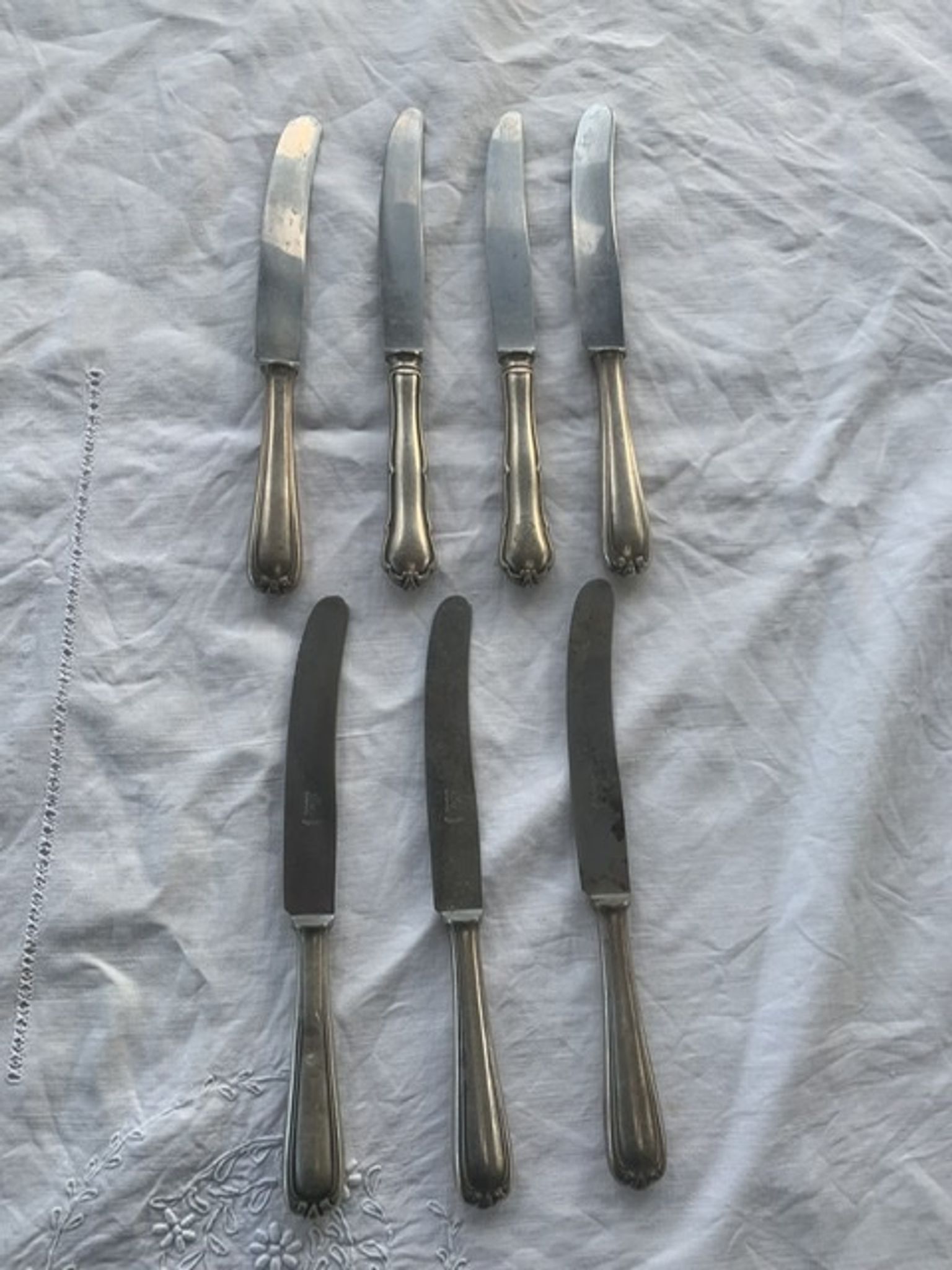 7 silver metal knives vdw Schwerte including an antique RJ monogram
