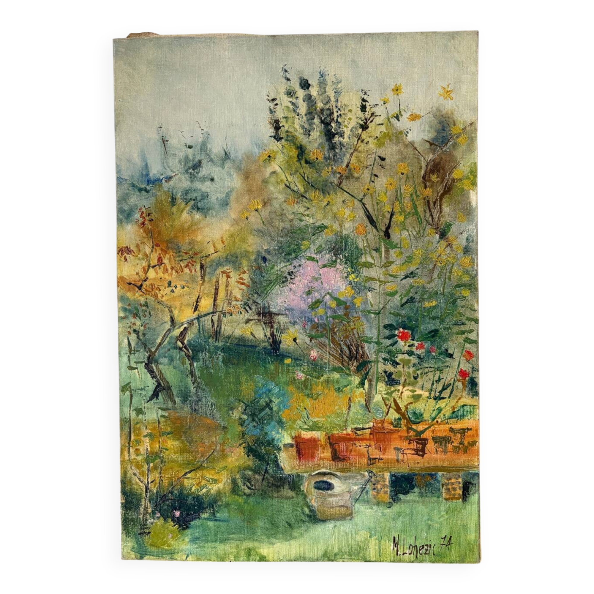 The vegetable garden, oil on canvas signed Lohezic 1974.