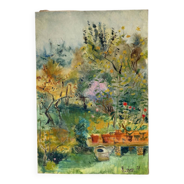The vegetable garden, oil on canvas signed Lohezic 1974.