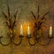Pair of Hollywood Regency Style Gilt Metal Double-Arm Wheat Sconces, 1970s