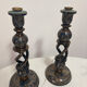 Pair of ancient Kashmiri candlesticks in midnight blue and gold – lamp bases