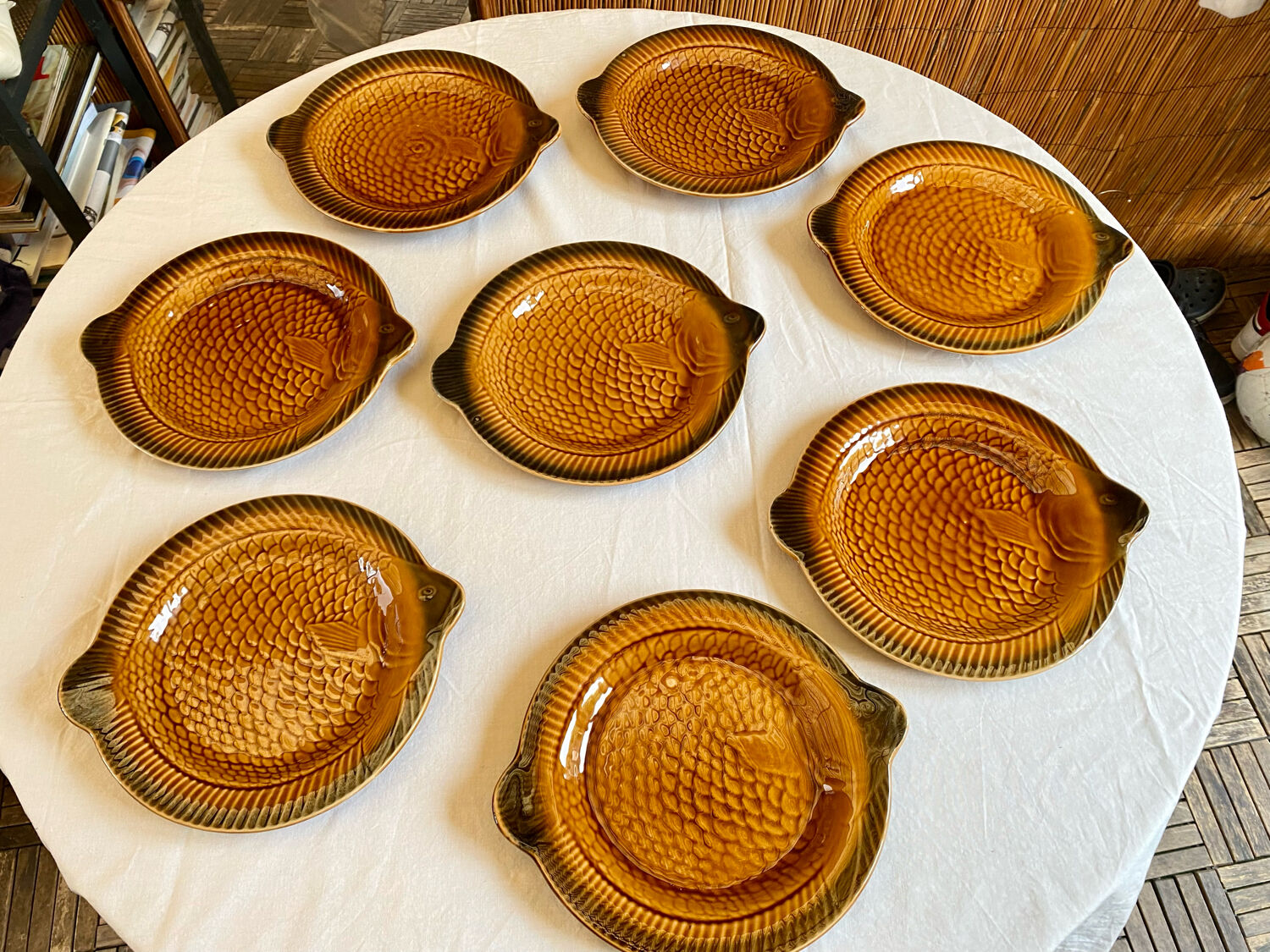 Fish service 8 plates and ceramic soup slurry Sarreguemines vintage 60