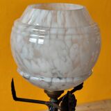 Art Deco lamp in metal and speckled blue opaline glass globe