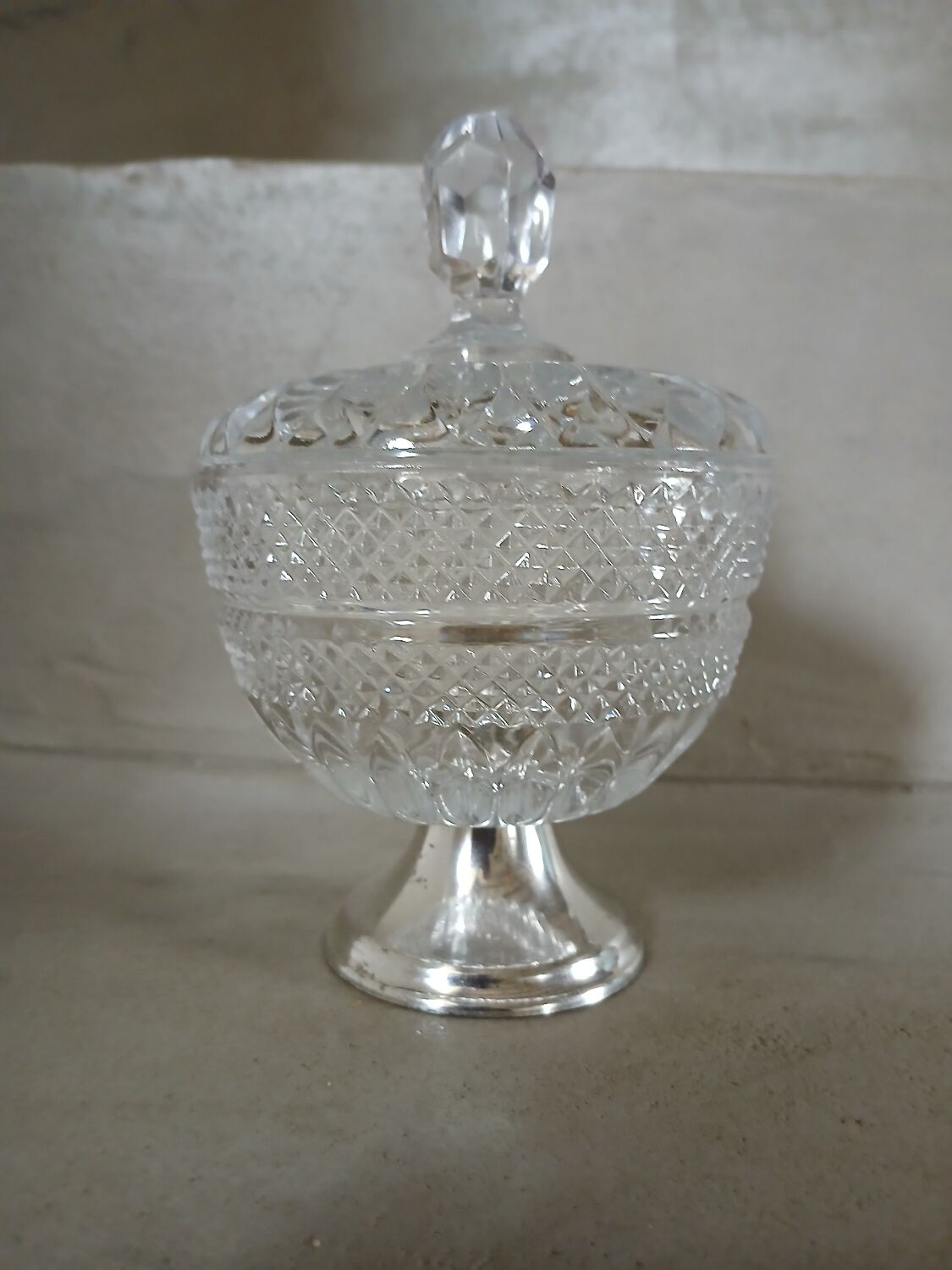 Antique glass and metal sugar bowl