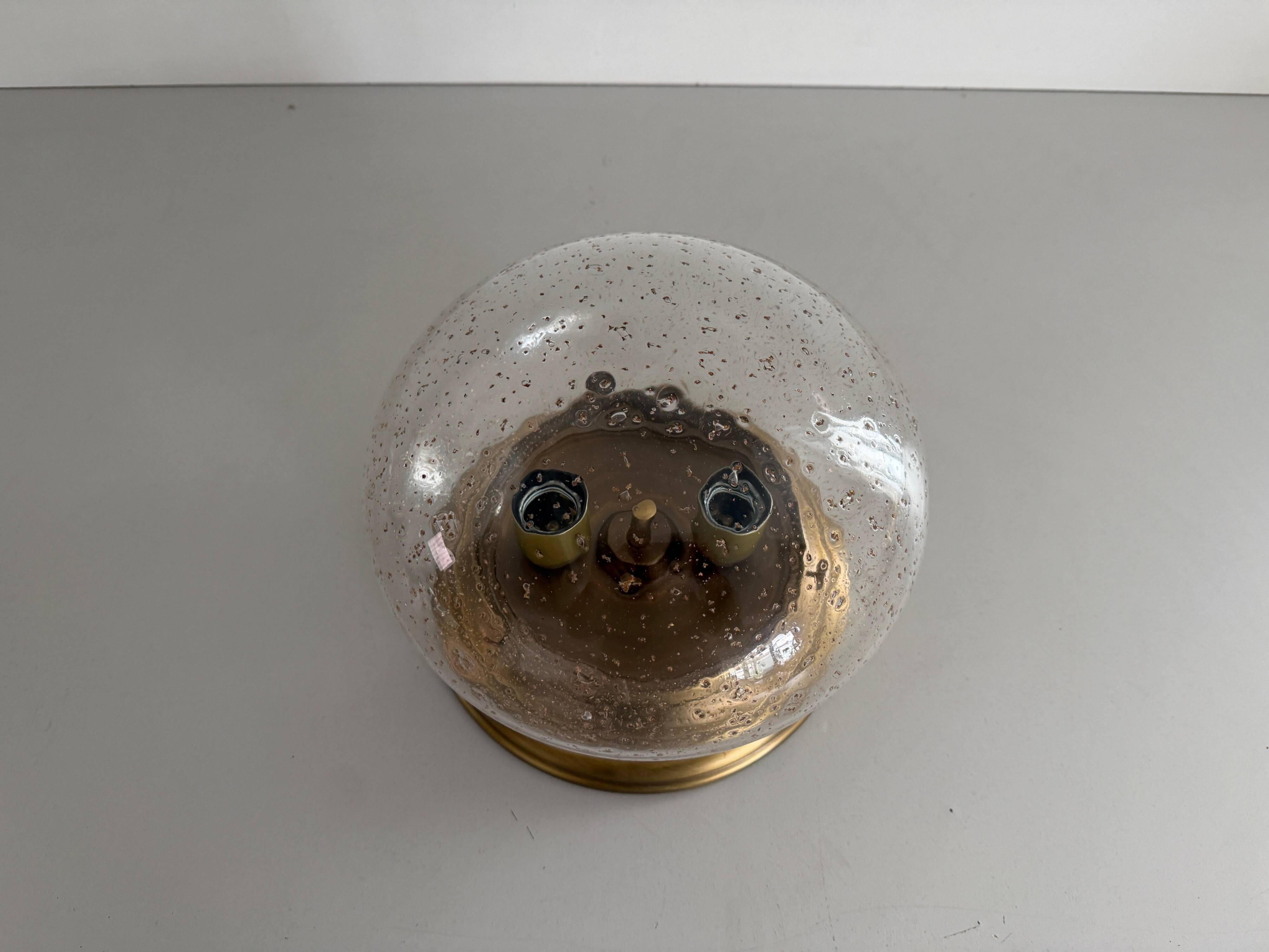 Flush glass shade with bubble pattern and brass base by Hillebrand, 1960s, Germany.