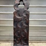 Brutalist rustic tripod chair in carved wood