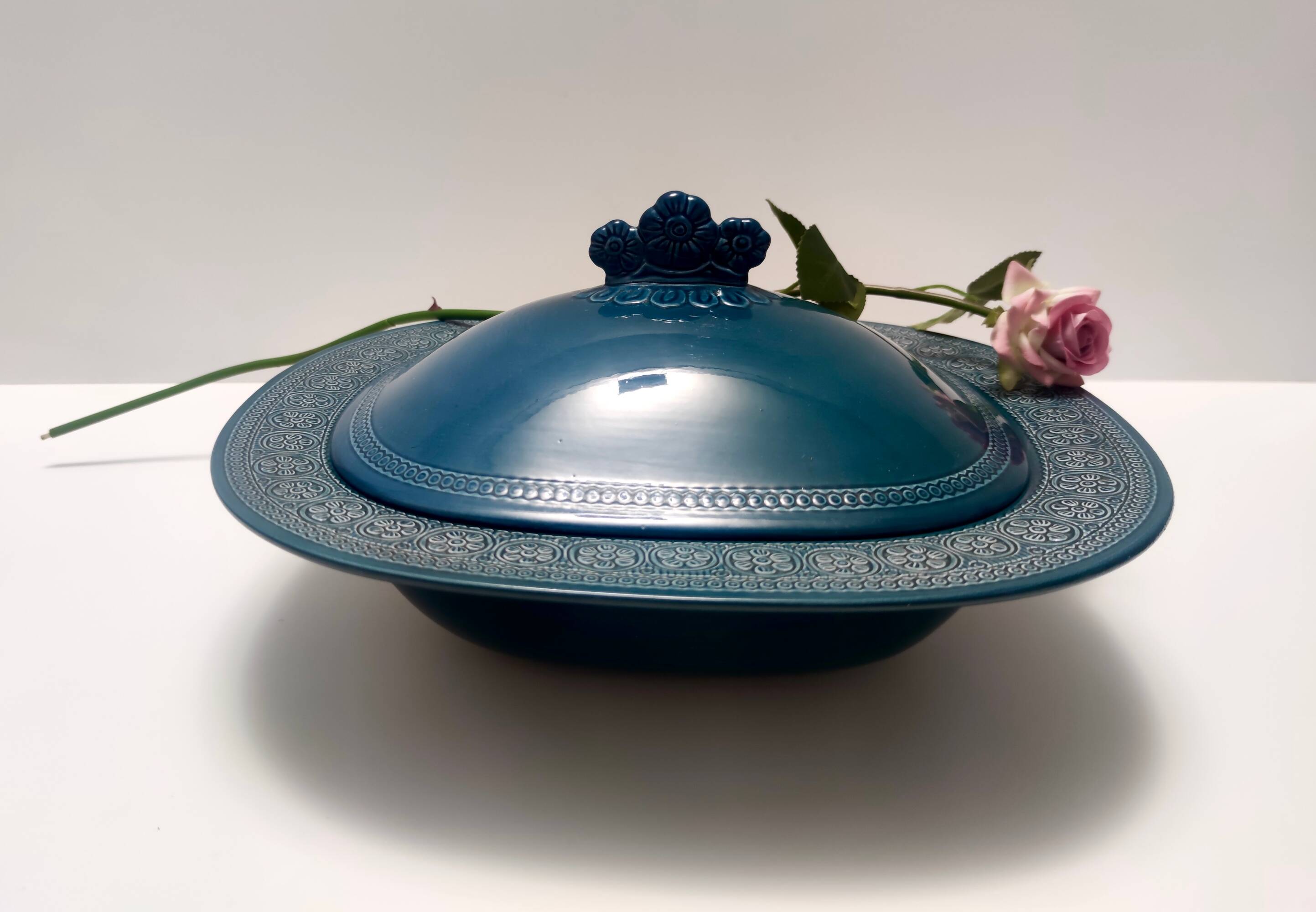 Blue Earthenware "Margherita" Centerpiece by A. Campi for Laveno, Italy