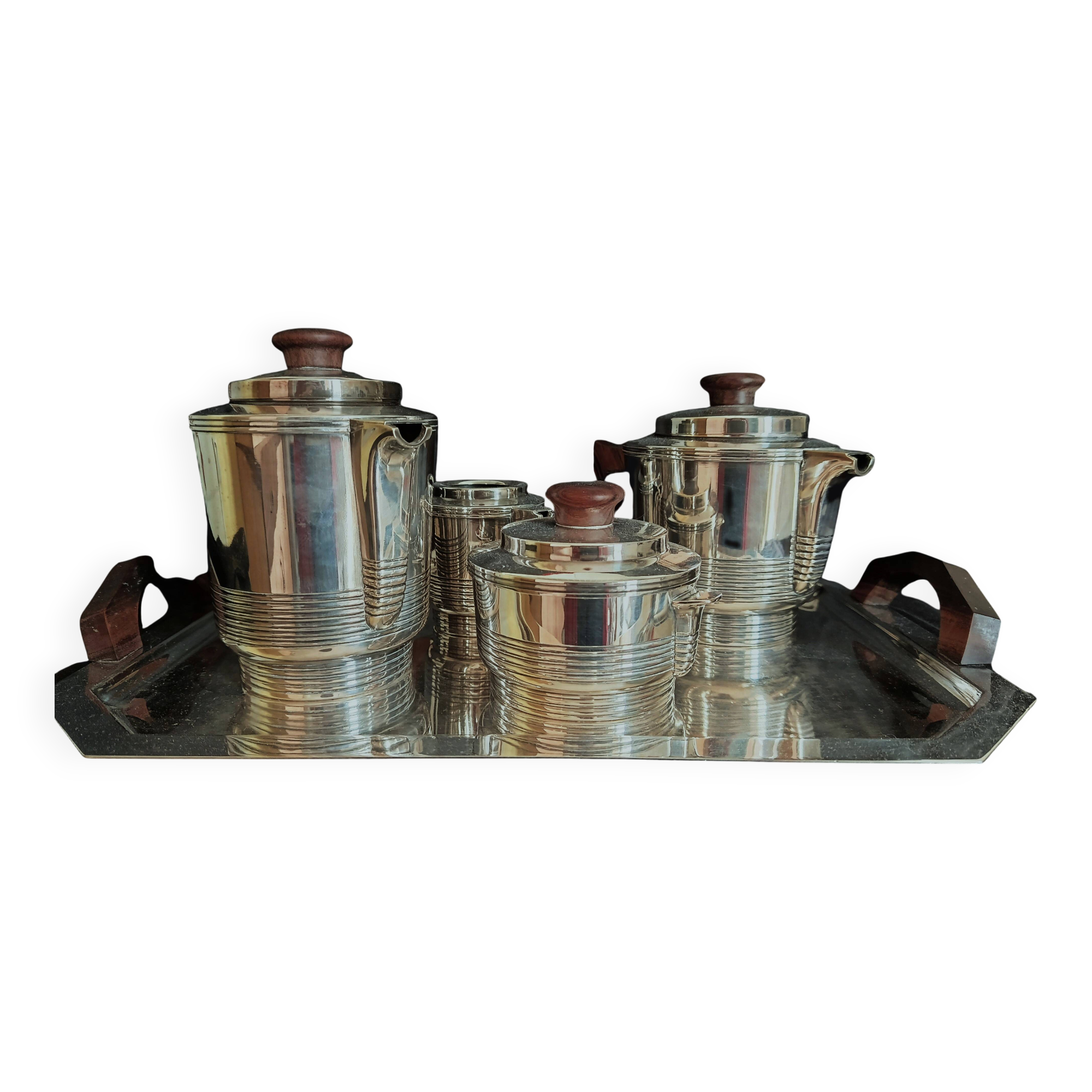 Art Deco coffee and tea service, silversmith Noël Collet, 1930s, 5 pieces.