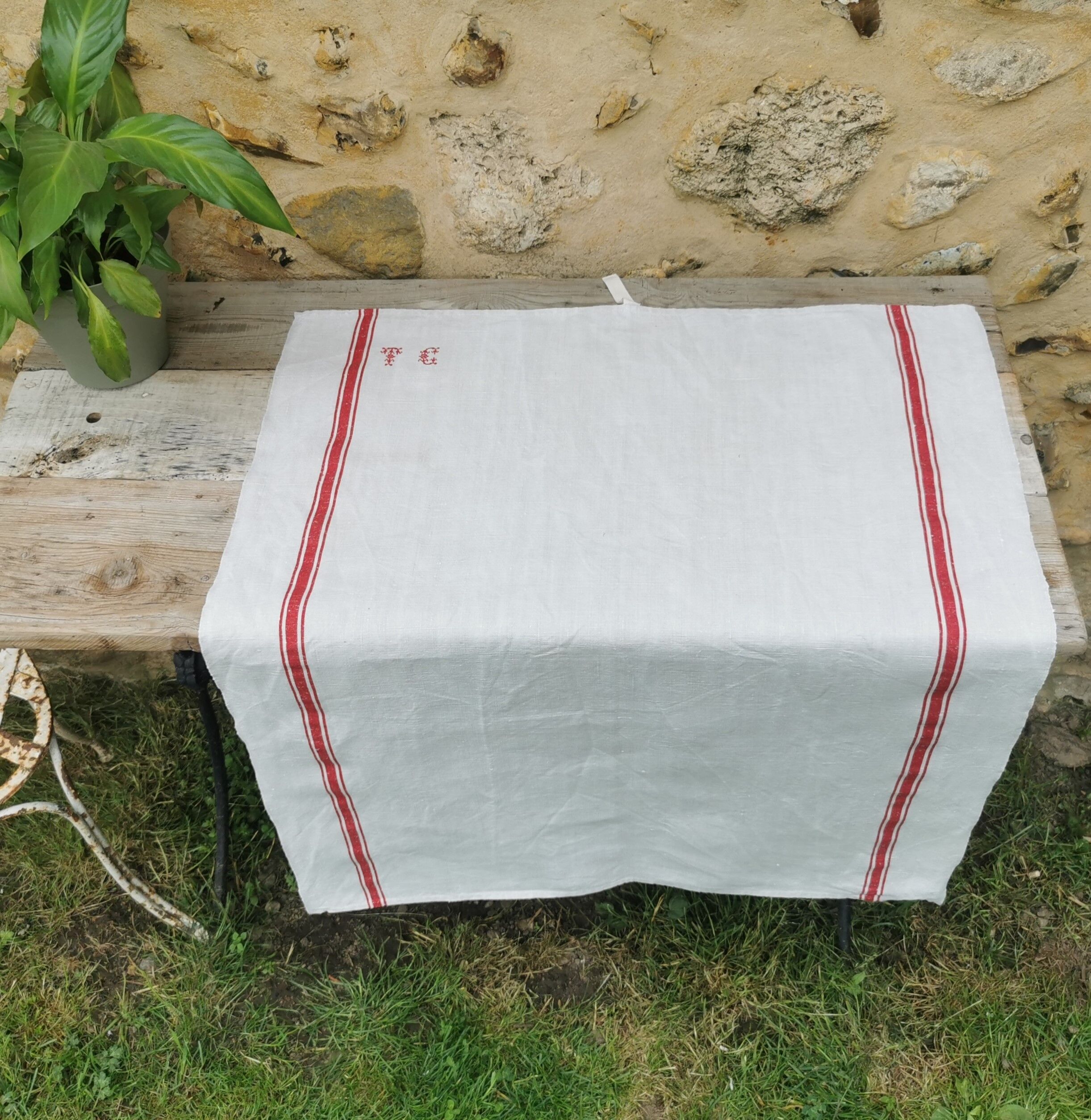 6 old monogrammed tea towels