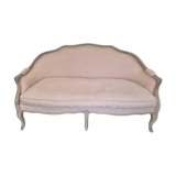 Louis XV style bench sofa in pink fabric and burlap