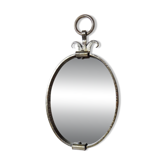 Oval mirror in handcrafted wrought iron, mid-century brutalist vintage from the 50s-70s.