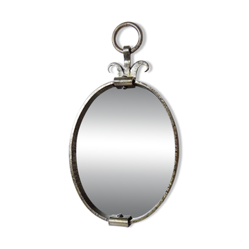 Miroir ovale en fer forgé artisanal, mid-century brutaliste vintage années 50-70