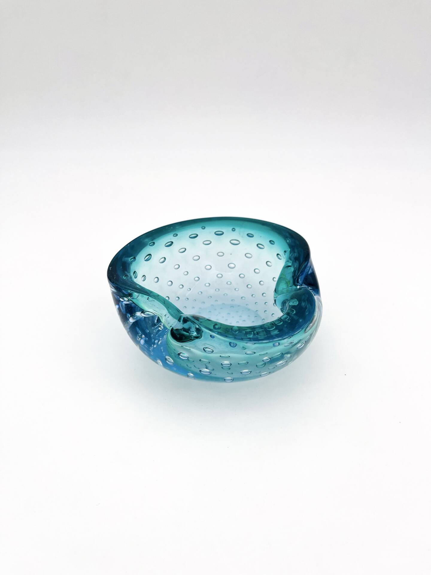 Murano Bullicante Peacock Blue Vide-Poche Vintage 60s 70s Art Glass
