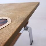 Table basse en laiton gravé à l'acide et pierre d'agate par Christian Krekels