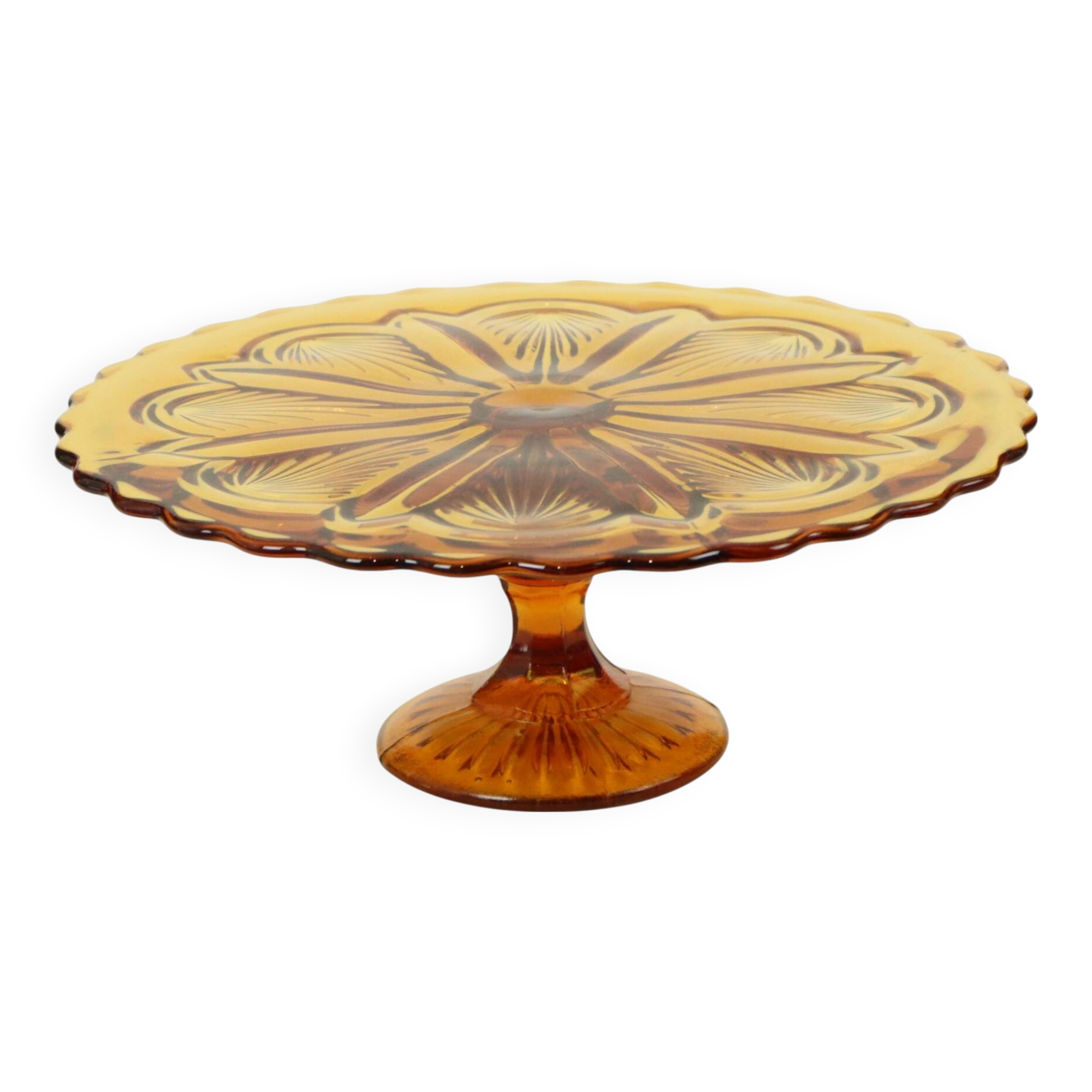 Art Deco Amber Cake Plate Pastry Dish Depression Glass 27cm
