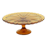 Art Deco Amber Cake Plate Pastry Dish Depression Glass 27cm