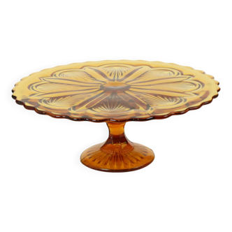 Art Deco Amber Cake Plate Pastry Dish Depression Glass 27cm