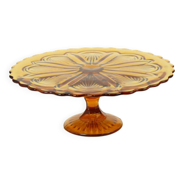 Art Deco Amber Cake Plate Pastry Dish Depression Glass 27cm